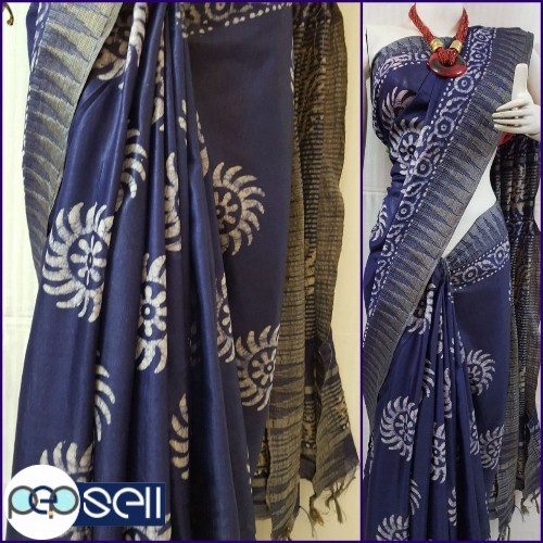 Handloom Cotton Sarees in fine quality of *Jaipuri Batik Dye.*   Length 6.4 mtr including running Blouse - Kerala Kochi Ernakulam 1 