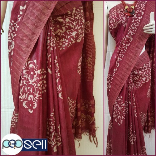 Handloom Cotton Sarees in fine quality of *Jaipuri Batik Dye.*   Length 6.4 mtr including running Blouse - Kerala Kochi Ernakulam 5 