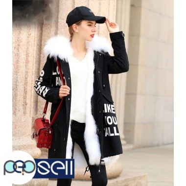Quantity=10pcs Fashion Long style coats Parka Fox Collar Genuine leather Inner container 4 