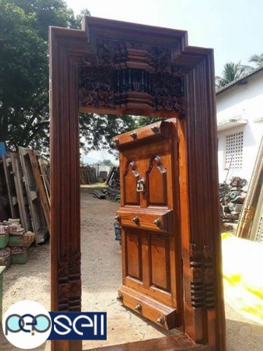 Antique teak wood main door and pillars 2 