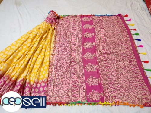 Pompom saree - Soft Cotton malmal Saree with blouse for sale in Kochi 1 