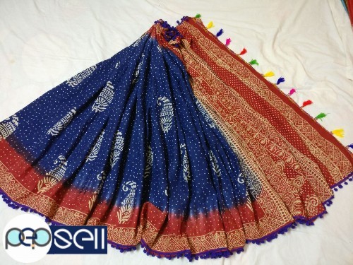 Pompom saree - Soft Cotton malmal Saree with blouse for sale in Kochi 2 