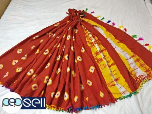 Pompom saree - Soft Cotton malmal Saree with blouse for sale in Kochi 3 