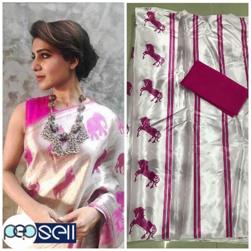 Altra Sattin Saree Digital print  Blouse Banglori silk for sale in Kochi  2 
