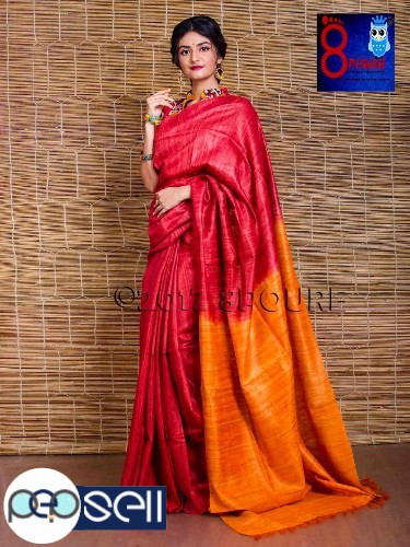 Tussar Gheecha silk colourful design saree with blouse piece for sale in Kochi 0 