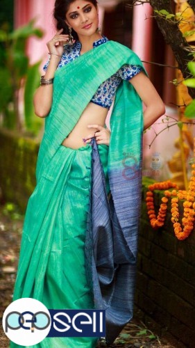 Tussar Gheecha silk colourful design saree with blouse piece for sale in Kochi 1 