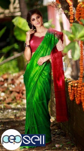 Tussar Gheecha silk colourful design saree with blouse piece for sale in Kochi 2 