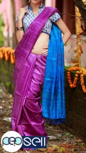 Tussar Gheecha silk colourful design saree with blouse piece for sale in Kochi 3 