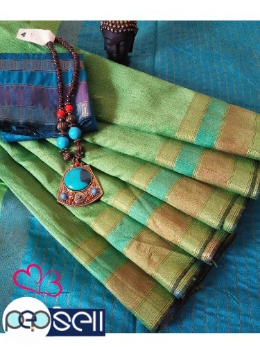Raw jute silk saree - contrast blouse - Kerala Kochi Ernakulam 1 