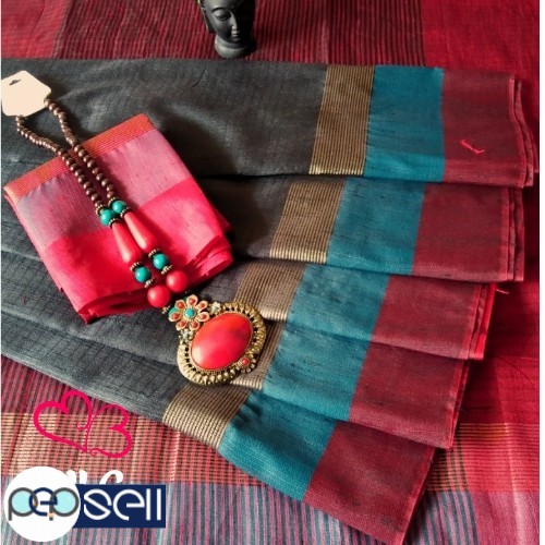 Raw jute silk saree - contrast blouse - Kerala Kochi Ernakulam 3 