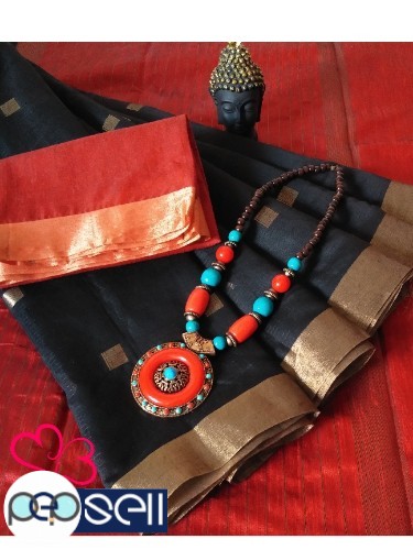 Raw jute silk saree - contrast blouse - Kerala Kochi Ernakulam 5 