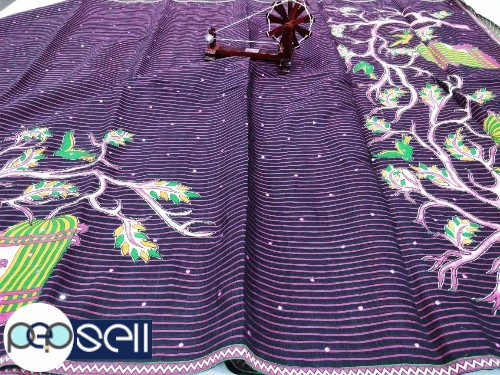Tussar silk saree with applique work - Kerala Kochi Ernakulam 3 