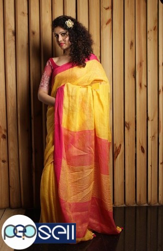  Organic Linen saree with contrast border and Pallu Kerala Kochi Ernakulam 0 