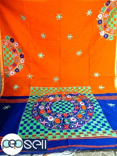 Silk cotton metarial Pallu box kanchi work and foil mirror work saree  for sale Kerala Kochi Ernakulam 0 