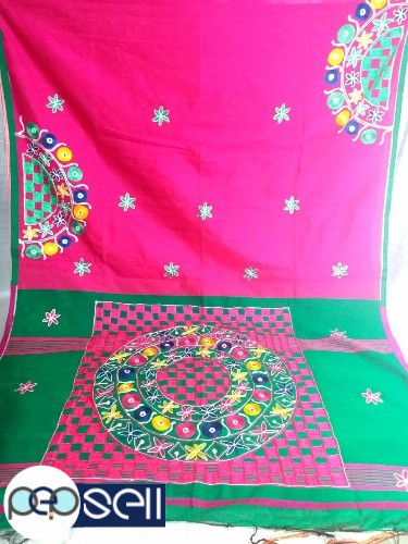Silk cotton metarial Pallu box kanchi work and foil mirror work saree  for sale Kerala Kochi Ernakulam 2 