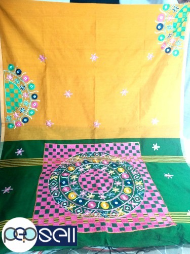 Silk cotton metarial Pallu box kanchi work and foil mirror work saree  for sale Kerala Kochi Ernakulam 3 