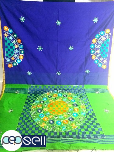 Silk cotton metarial Pallu box kanchi work and foil mirror work saree  for sale Kerala Kochi Ernakulam 4 