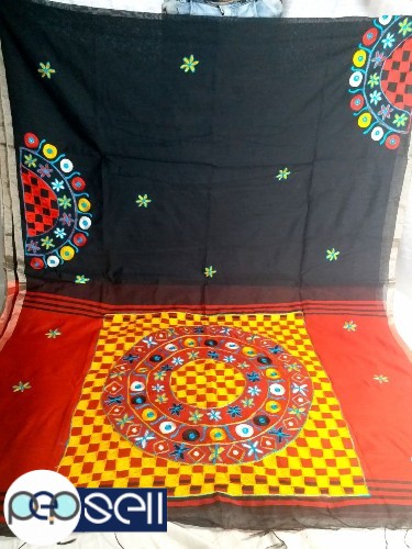 Silk cotton metarial Pallu box kanchi work and foil mirror work saree  for sale Kerala Kochi Ernakulam 5 
