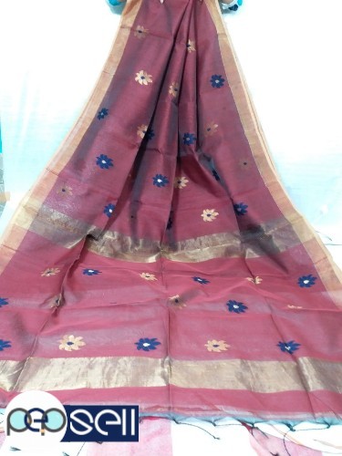 Silk linen  100 count  Jamdani leafe With bp  Light weight saree  - Kerala Kochi Ernakulam 1 
