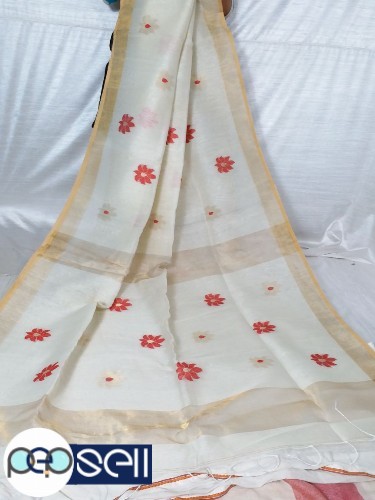 Silk linen  100 count  Jamdani leafe With bp  Light weight saree  - Kerala Kochi Ernakulam 2 