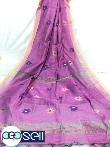 Silk linen  100 count  Jamdani leafe With bp  Light weight saree  - Kerala Kochi Ernakulam 4 