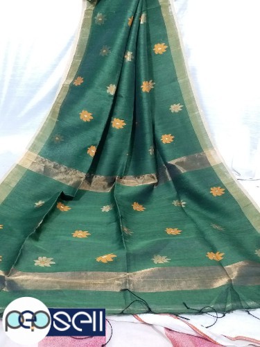 Silk linen  100 count  Jamdani leafe With bp  Light weight saree  - Kerala Kochi Ernakulam 5 