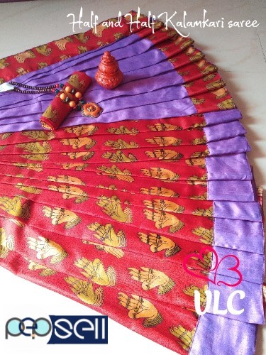 Raw silk with Manipuri Kalamkari border (Half and half)   Blouse - Kalamkari(Manipuri silk) blouse   Kalamkari pallu - Kerala Kochi Ernakulam 0 