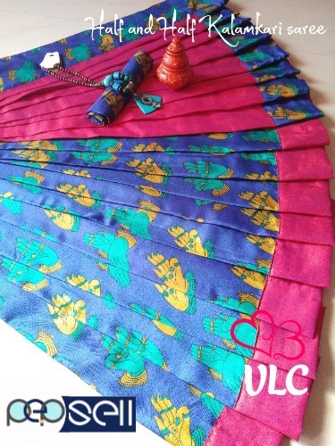  Raw silk with Manipuri Kalamkari border (Half and half)   Blouse - Kalamkari(Manipuri silk) blouse   Kalamkari pallu - Kerala Kochi Ernakulam 3 