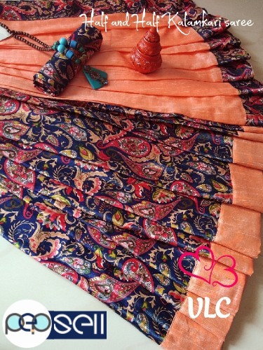  Raw silk with Manipuri Kalamkari border (Half and half)   Blouse - Kalamkari(Manipuri silk) blouse   Kalamkari pallu - Kerala Kochi Ernakulam 5 