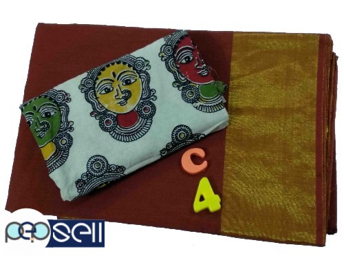 Plain silk cotton saree with running blouse  Extra  Kalamkari blouse ...Totally *Two* *Blouses* - Kerala Kochi Ernakulam 3 