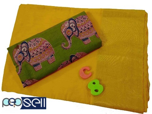 Plain silk cotton saree with running blouse  Extra  Kalamkari blouse ...Totally *Two* *Blouses* - Kerala Kochi Ernakulam 5 