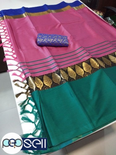Original Soft cotton silk saree with pan & line design - Kerala Kochi Ernakulam 1 