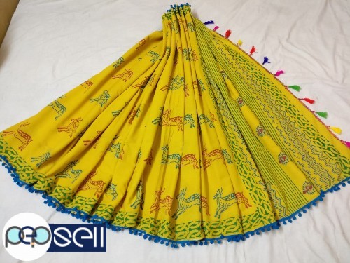 Pompom saree - Soft Cotton malmal Saree with blouse - Kerala Kochi Ernakulam 2 