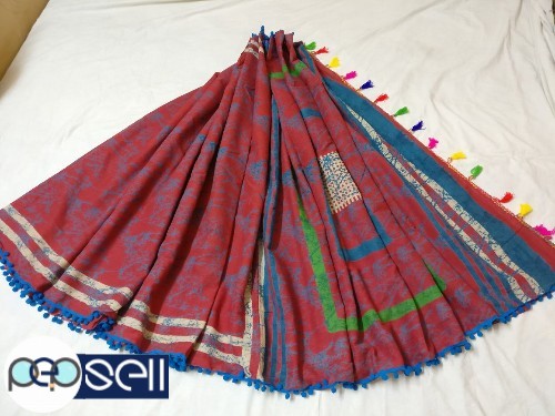Pompom saree - Soft Cotton malmal Saree with blouse - Kerala Kochi Ernakulam 3 