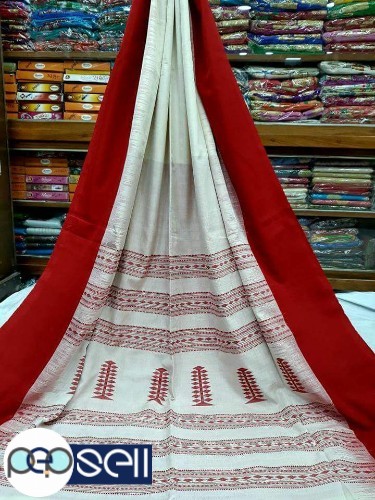 linen by cotton handloom saree with contrast blouse piece - Kerala Kochi Ernakulam 2 