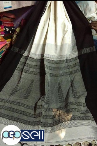 linen by cotton handloom saree with contrast blouse piece - Kerala Kochi Ernakulam 3 
