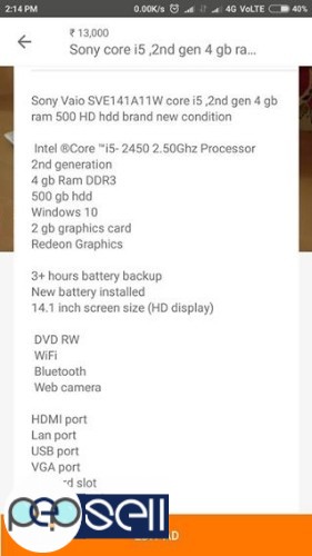 Sony Vaio Intel core i5 processor 4 gb ram 500 gb HDD laptop in brand new condition 3 
