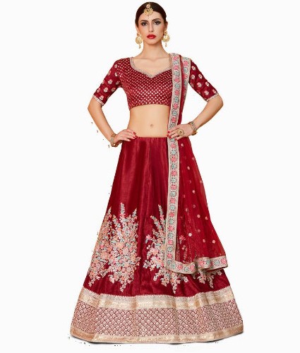 Mirraw Offering Maroon Color Lehengas At Best Prices 1 