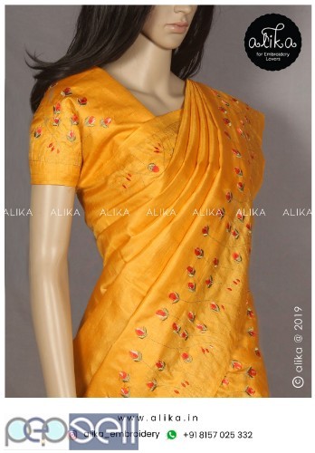 Yellow Tussar silk saree with full border embroidery work 1 