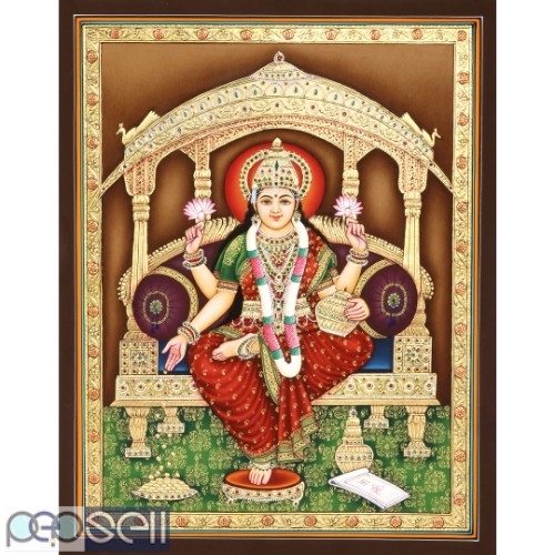 The Divine Devi Lakshmi Watercolor Painting Embossed With 24K Gold 0 